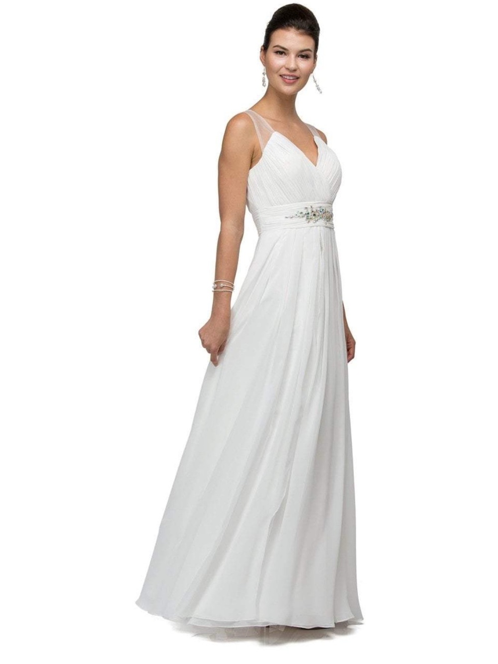 Dancing Queen Bridal Sophisticated Ruched V-Neck Chiffon A-line Dress M